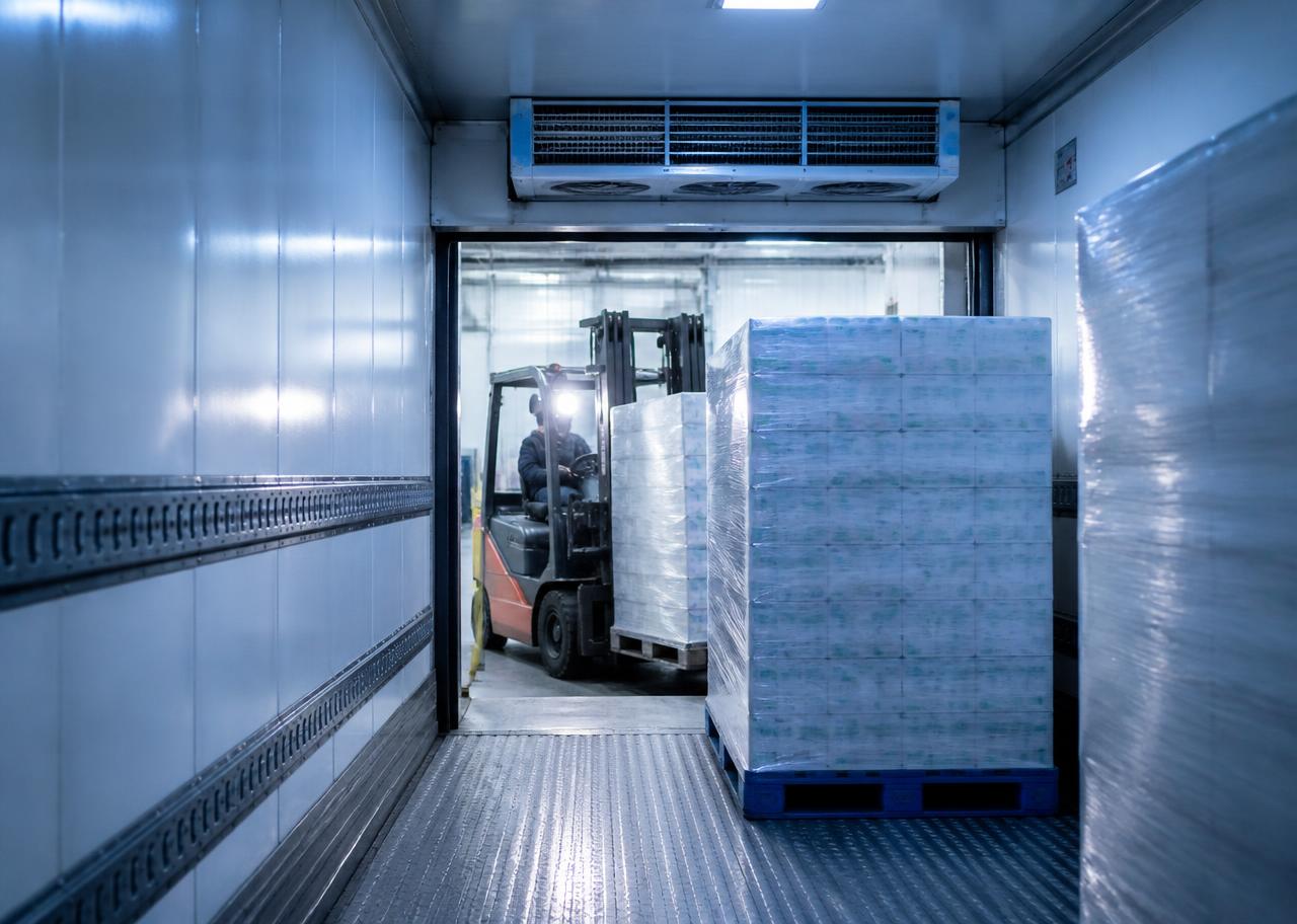 Refrigerated trailer being loaded with chilled pallets