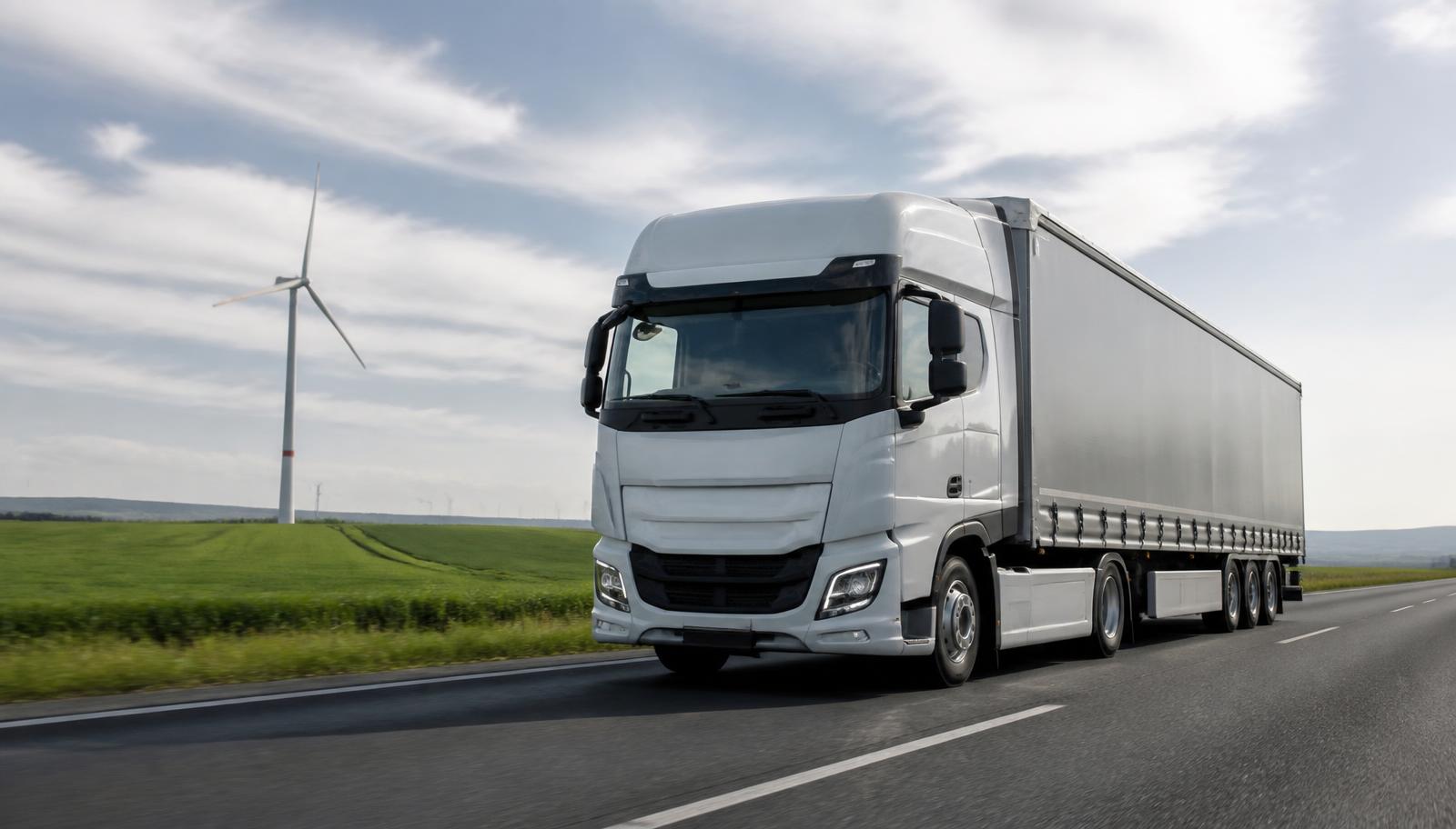Modern low-emission truck on a European motorway